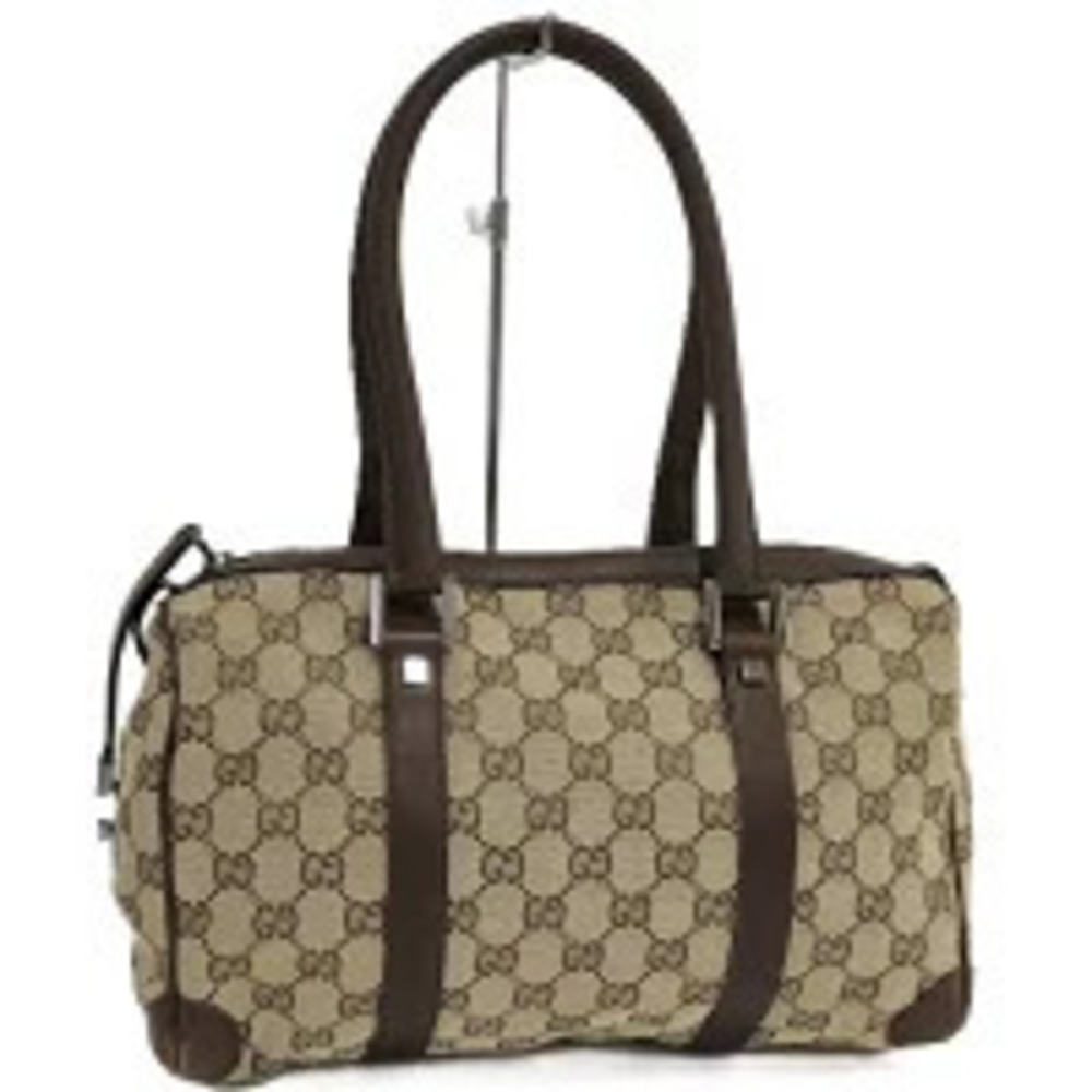 Gucci Boston Bag GG Canvas Leather Beige Cream Brown